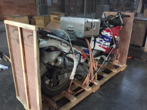 Motorbike being packed and shipped from Nepal